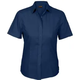 Navy Basic Poly Cotton Blouse Short Sleeve Ladies